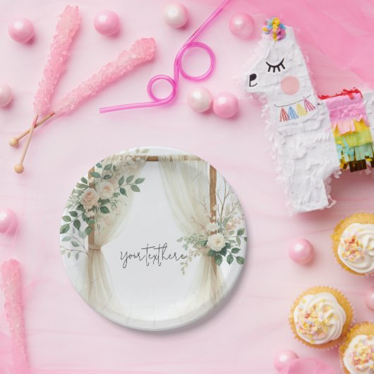 Assiettes En Carton Arc en bois floral verdure Rose Mariage rustique (Fête)