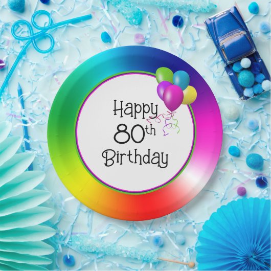 Assiettes En Carton Arc-en-ciel 80e anniversaire (Fête)