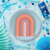 Assiettes En Carton Arc-en-ciel bleu rétro (Fête)
