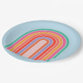 Assiettes En Carton Arc-en-ciel bleu rétro (Angle)