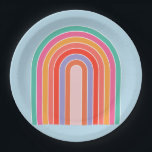 Assiettes En Carton Arc-en-ciel bleu rétro<br><div class="desc">Arc-en-ciel rétro Abstrait - Arc-en-ciel coloré - Arrière - plan bleu.</div>