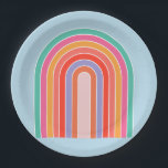 Assiettes En Carton Arc-en-ciel bleu rétro<br><div class="desc">Arc-en-ciel rétro Abstrait - Arc-en-ciel coloré - Arrière - plan bleu.</div>