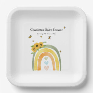 Assiettes En Carton Arc En Ciel Boho Avec Baby shower De Fleurs De Sol