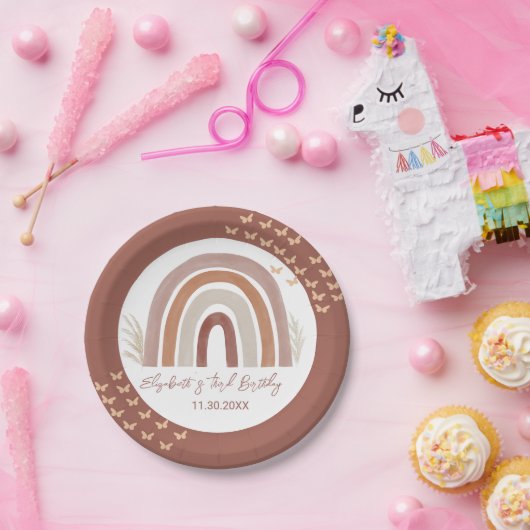 Assiettes En Carton Arc-en-ciel Boho | Pampas Grasse | Troisième carte (Fête)