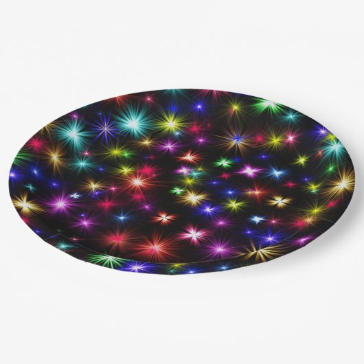 Assiettes En Carton Arc-en-ciel brillant Étincelles, Étoiles et feux d (Angle)