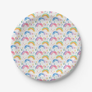 Assiettes En Carton Arc-en-ciel coloré et arbre Motif transparent