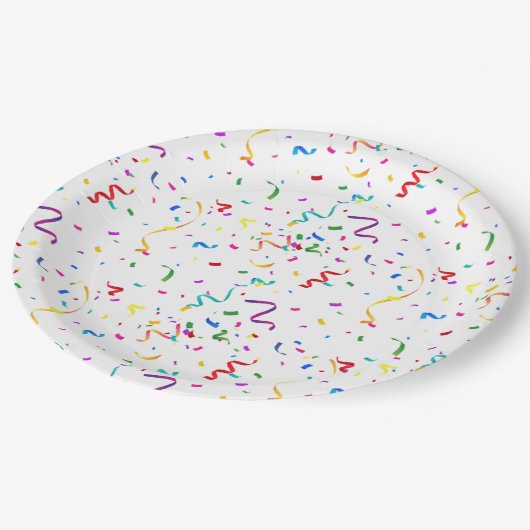Assiettes En Carton Arc-en-ciel confetti anniversaire plaque papier (Angle)