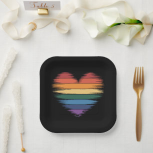 Assiettes En Carton Arc-en-ciel de fierté Impression de cœur LGBT Fier