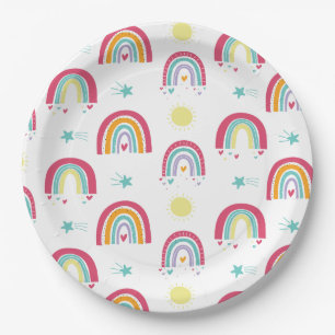 Assiettes En Carton Arc-en-ciel et fête d'anniversaire rose et violet