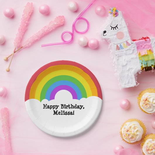 Assiettes En Carton Arc en ciel et nuages rétro-messages personnalisés (Fête)
