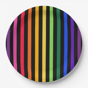 Assiettes En Carton Arc-en-ciel et rayures noires