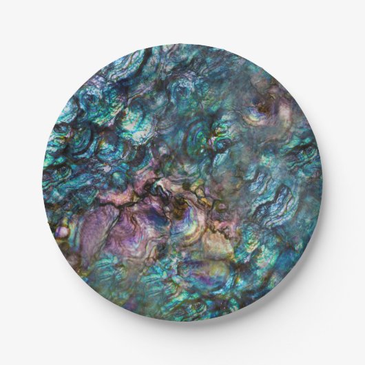 Assiettes En Carton Arc en ciel Iridescente Abalone Beach Shell (Devant)