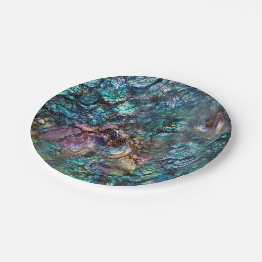 Assiettes En Carton Arc en ciel Iridescente Abalone Beach Shell (Angle)