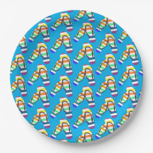 Assiettes En Carton arc-en-ciel motif flip-flops d'été