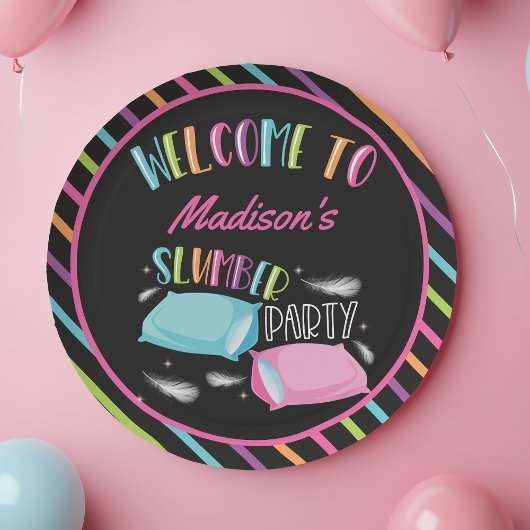 Assiettes En Carton Arc-en-ciel Neon Stwood Party Sleepover Personnali