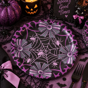Assiettes En Carton Arc-en-ciel noir toile d'araignée Halloween