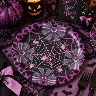 Assiettes En Carton Arc-en-ciel noir toile d'araignée Halloween