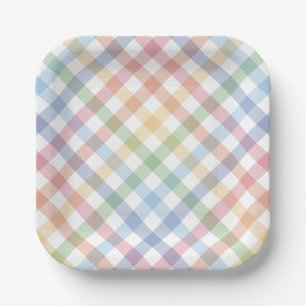 Assiettes En Carton Arc en ciel plaid mignon simple ressort à chèque p