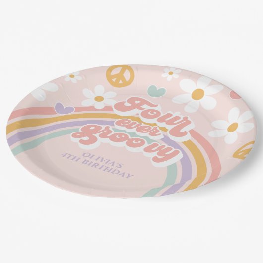 Assiettes En Carton Arc-en-ciel rétro quatre jamais Super 4e anniversa (Angle)