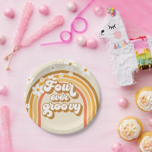 Assiettes En Carton Arc-en-ciel rétro quatre jamais Super 4e anniversa (Fête)
