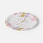 Assiettes En Carton Arc-en-ciel rose et or 1er anniversaire (Angle)