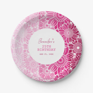 Assiettes En Carton Arc-en-ciel rose rayures florales Anniversaire