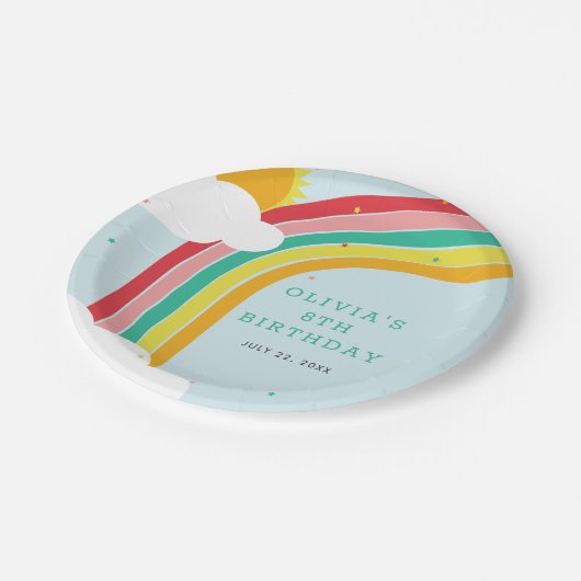 Assiettes En Carton Arc en ciel, soleil et nuages Fête d'anniversaire  (Angle)