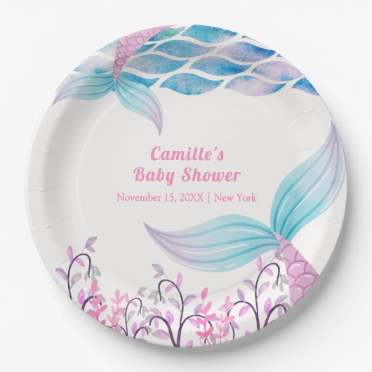 Assiettes En Carton Arc-en-ciel sous la mer Mermaid Tail Baby shower (Devant)
