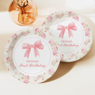 Assiettes En Carton Arc en rose et Coquette Roses 1er anniversaire