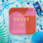 Assiettes En Carton Arc rétro rose et orange sucré 16 Anniversaire (Fête)