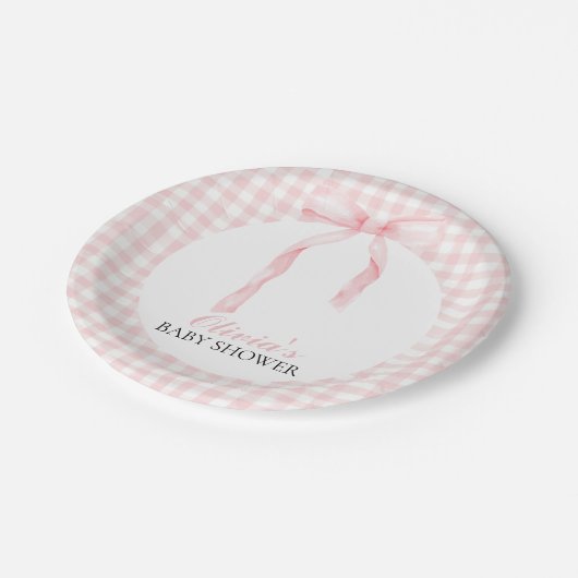 Assiettes En Carton Arc rose et en vichy baby shower préppant (Angle)