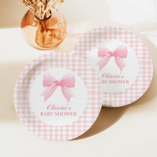 Assiettes En Carton Arc rose et en vichy baby shower préppant