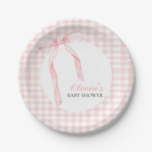 Assiettes En Carton Arc rose et en vichy baby shower préppant (Devant)