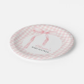 Assiettes En Carton Arc rose et en vichy baby shower préppant (Angle)
