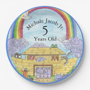 Assiettes En Carton Arche de Noah aquarelle arc-en-ciel amusant élépha