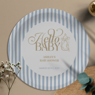 Assiettes En Carton Arche de rayures bleues Vintage Baby Shower garçon