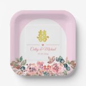 Assiettes En Carton Arche fleurie rose blanc mariage chinois (Recto)