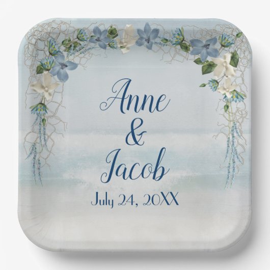 Assiettes En Carton Arche florale mariage sur aquarelle océanique (Recto)