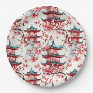 Assiettes En Carton Architecture asiatique traditionnelle avec botaniq