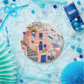 Assiettes En Carton Architecture de Santorin en Grèce (Fête)