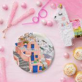 Assiettes En Carton Architecture de Santorin en Grèce (Fête)