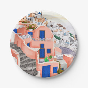 Assiettes En Carton Architecture de Santorin en Grèce