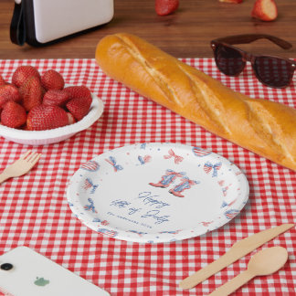 Assiettes En Carton Arcs aquarelle Preppy 4 Juillet