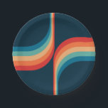 Assiettes En Carton Arcs colorés de style rétro<br><div class="desc">Retro double arche pattern geometrical illustration with turquoise,  blue,  red and beige stripes decoration on dark blue background.</div>