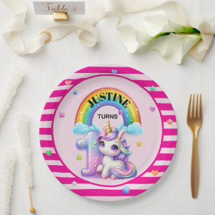 Assiettes En Carton Arcs-en-ciel mignons et Anniversaire de 1 an de li