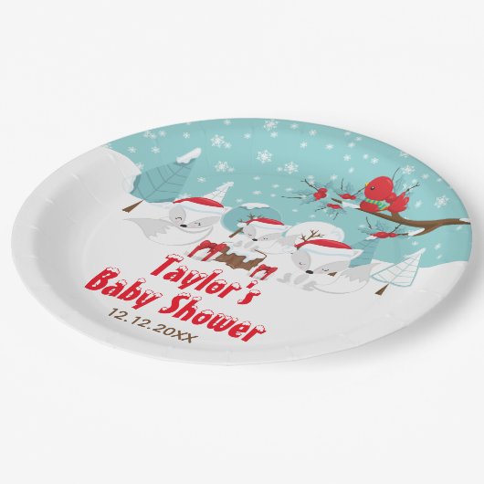 Assiettes En Carton Arctic Fox Noël Baby shower forestier (Angle)