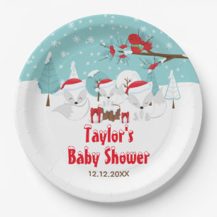 Assiettes En Carton Arctic Fox Noël Baby shower forestier