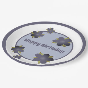 Assiettes En Carton Ardoise Bleu Gris Papier Floral Plaques d'Annivers