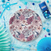 Assiettes En Carton Ardoise bleu rose violet fougères florales botaniq (Fête)