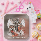 Assiettes En Carton Argent Armor Dragon Orange 00ème anniversaire (Fête)